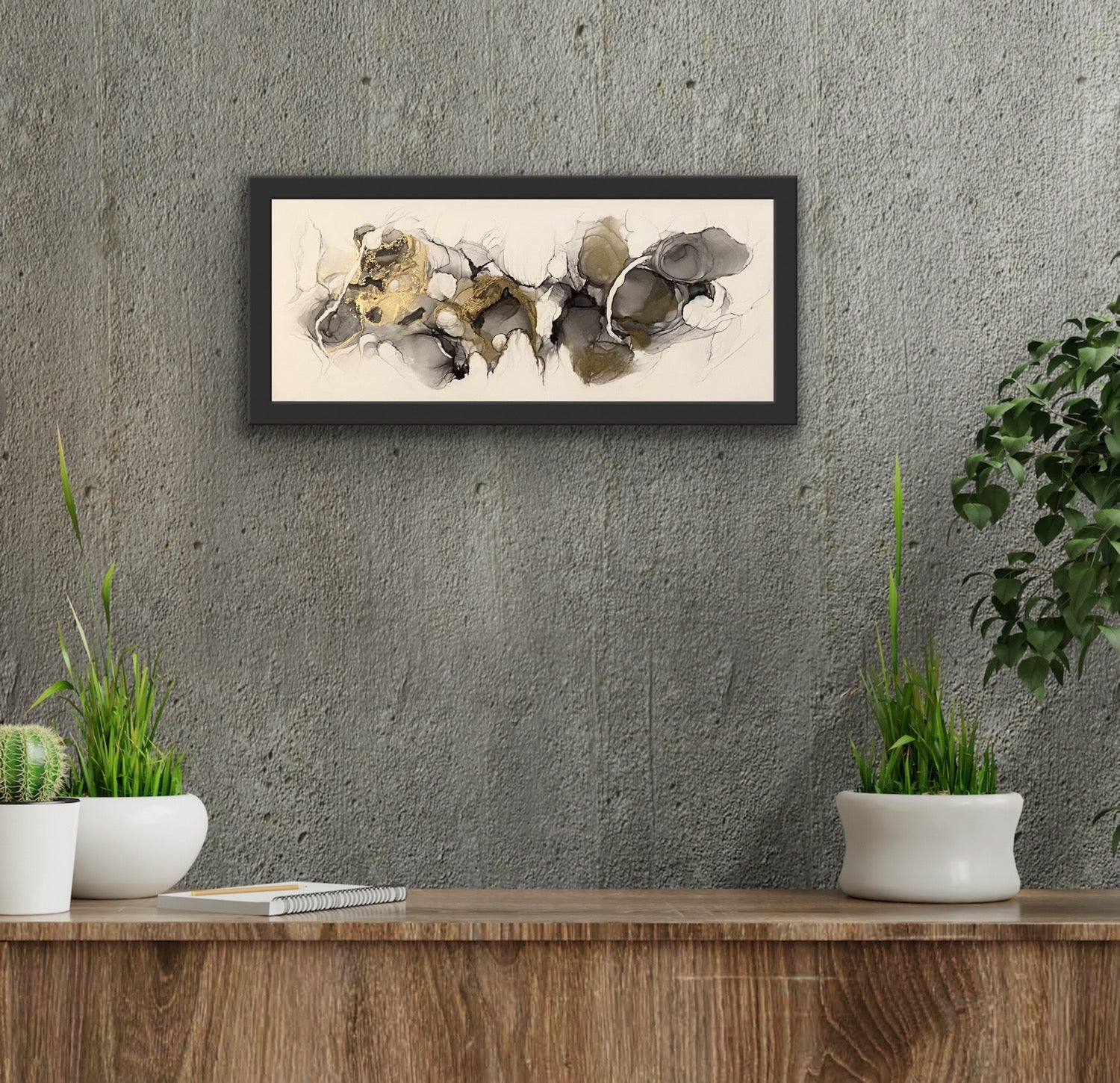 Alcohol ink art black gold 1 by Ludwina Dautovic