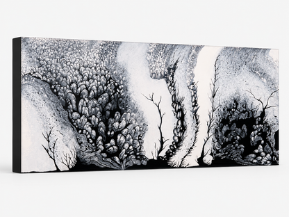 Endless Garden by Ludwina Orchard – side view of the canvas showing depth of the monochromatic acrylic painting of organic garden forms