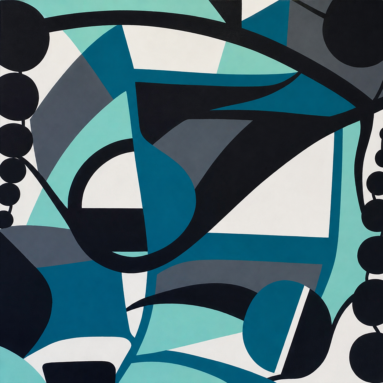 Lose Yourself by Ludwina Orchard – large-scale acrylic painting on canvas with bold geometric shapes in teal, navy, grey and white