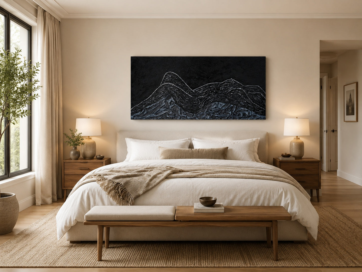 Mountainous, by Ludwina Orchard on wall in bedroom