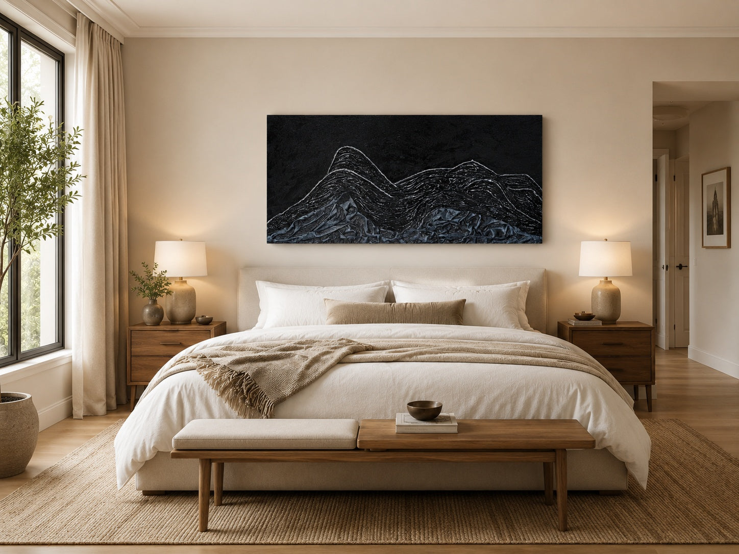 Mountainous, by Ludwina Orchard on wall in bedroom
