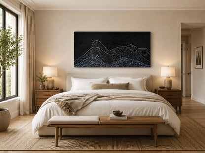 Mountainous, by Ludwina Orchard on wall in bedroom