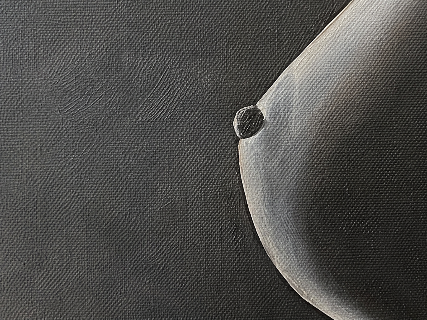 Unveiled by Ludwina Orchard – close-up detail of the oil painting showing the textured paint surface and monochromatic tones of the female figure