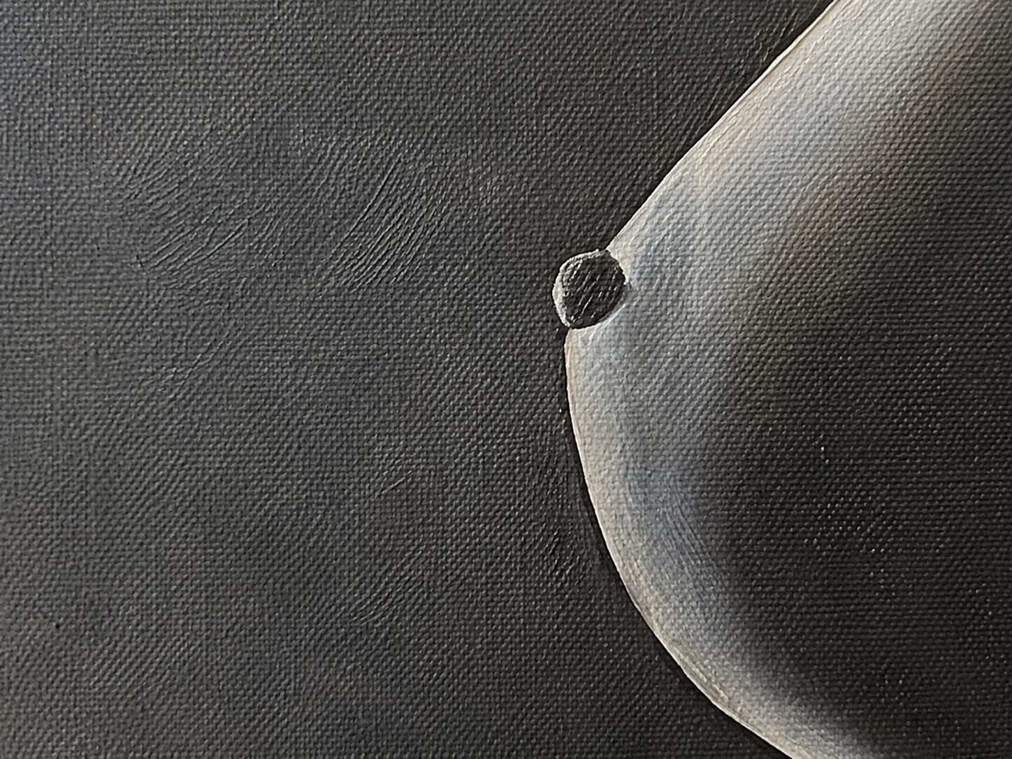 Unveiled by Ludwina Orchard – close-up detail of the oil painting showing the textured paint surface and monochromatic tones of the female figure