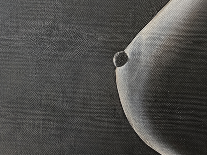 Unveiled by Ludwina Orchard – close-up detail of the oil painting showing the textured paint surface and monochromatic tones of the female figure