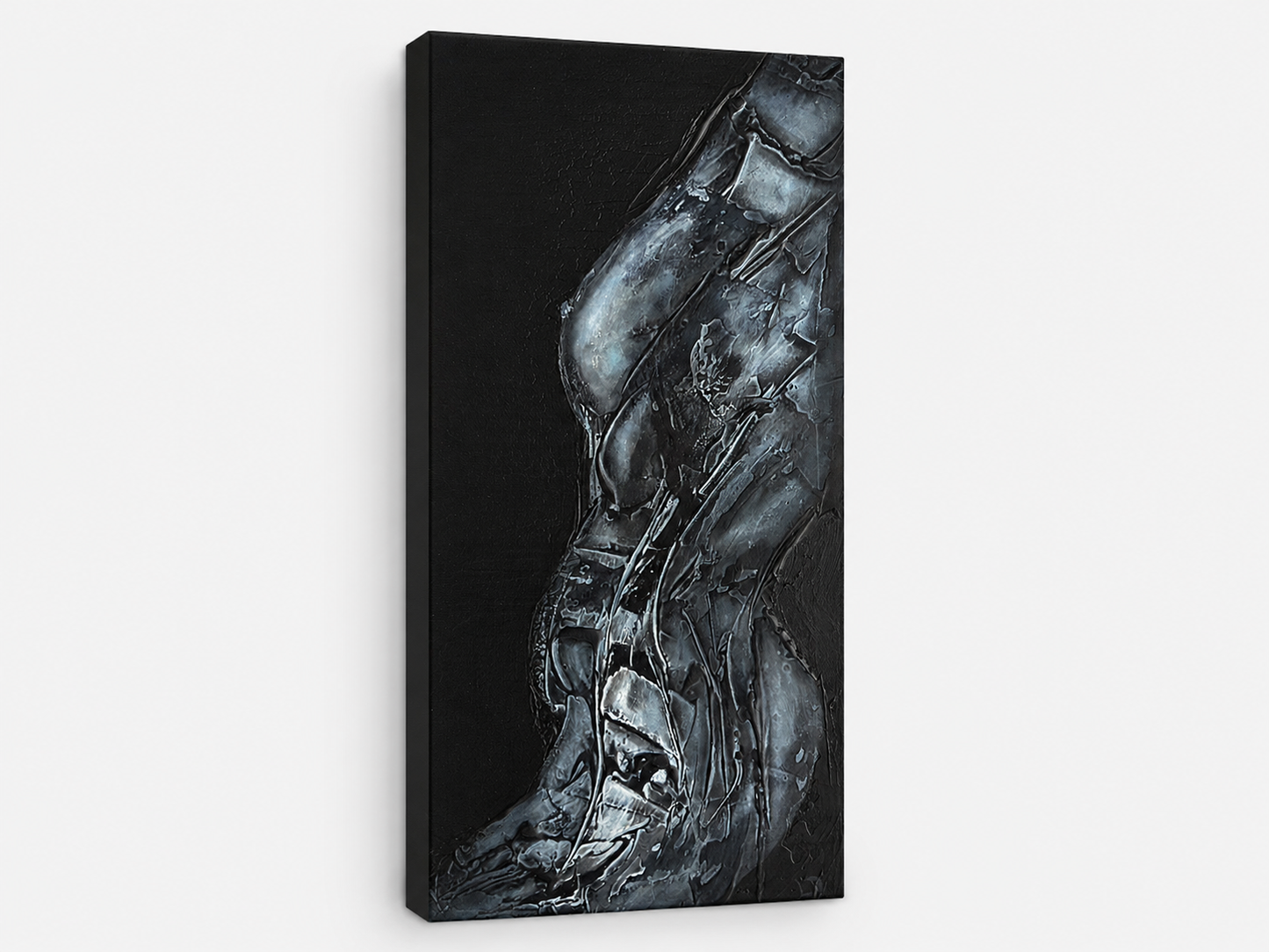 Xray of a Woman by Ludwina Orchard – side view of the artwork on canvas showing the depth and sculptural texture of the acrylic and texture paste