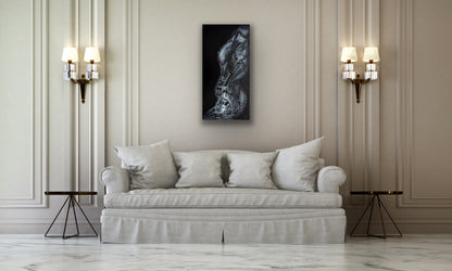 Xray of a Woman by Ludwina Orchard – artwork displayed in an elegant classical living room with cream sofa, marble floor and ornate wall sconces